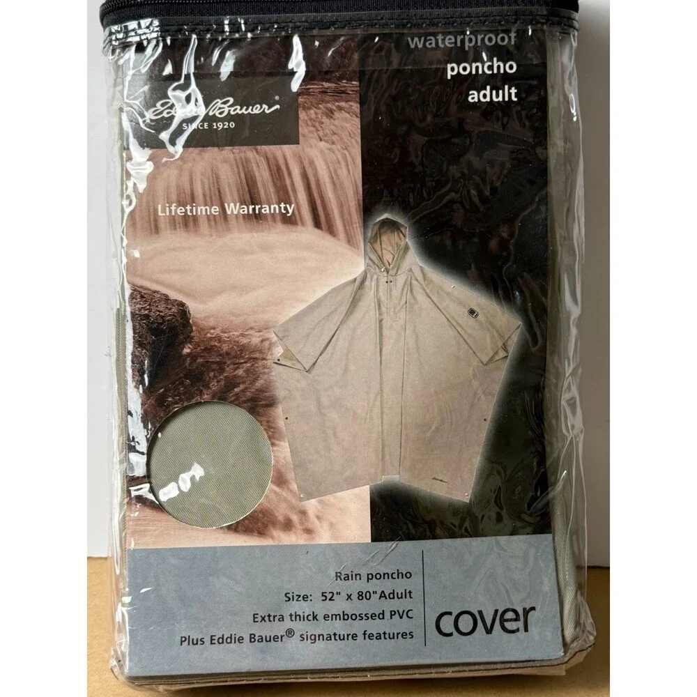 Eddie Bauer Waterproof Hooded Rain Poncho Thick PVC Seamed Gray Outdoor Gear NIP